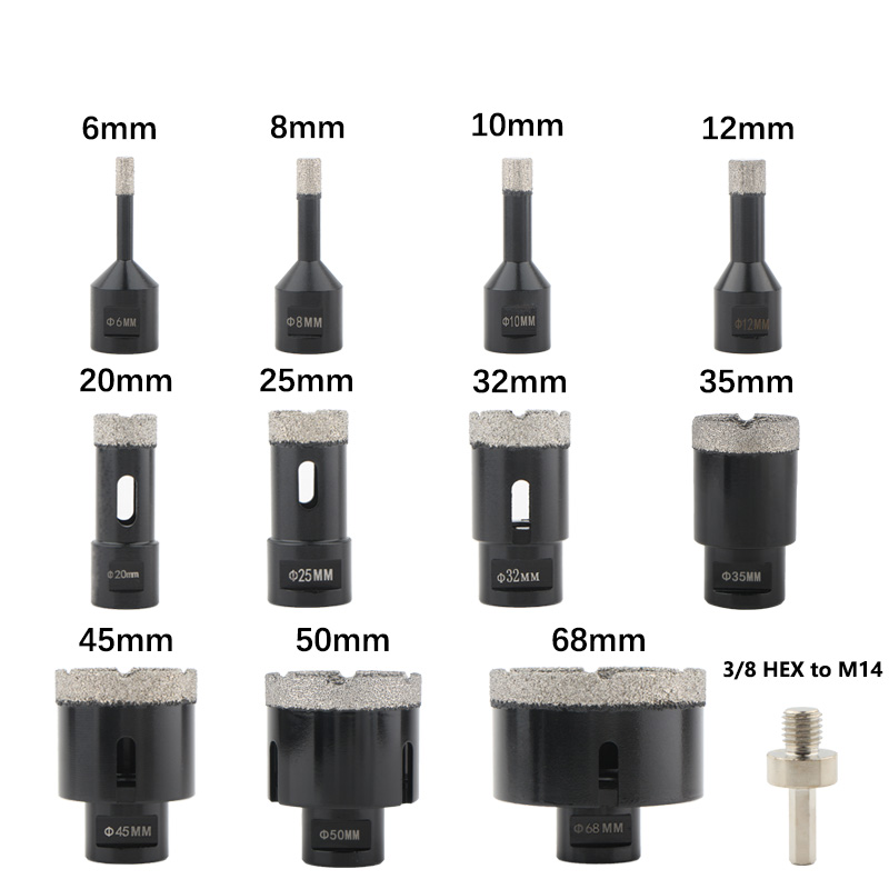 12pcs M14 Dry Vacuum Brazed Diamond Hole Saw Black Box(Set D)