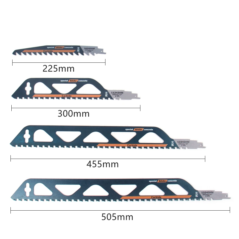 225/300/455/505mm Tungsten Carbide Alloy Saber Saw Reciprocating Saw Blade for Aerated Cement Bricks Concrete