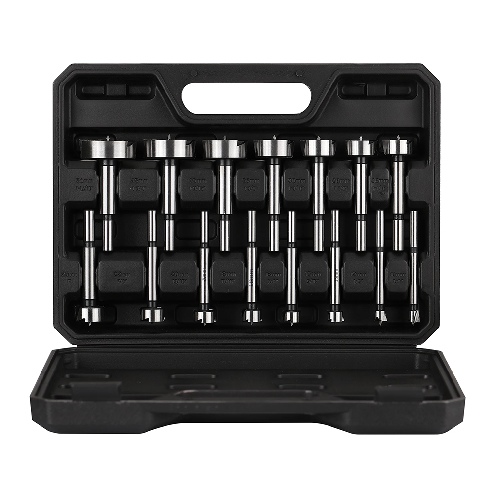15PCS High Quality Round Shank Carbon Steel Wood Boring Black Plastic Box