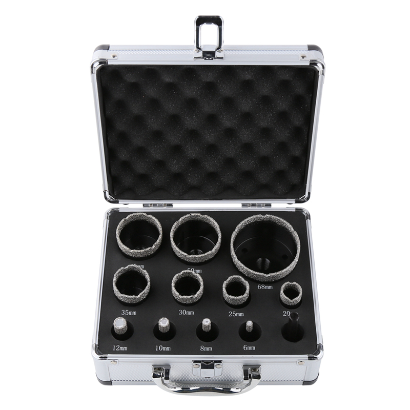 12pcs M14 Dry Vacuum Brazed Diamond Hole Saw Sided Aluminum Box (Set B)