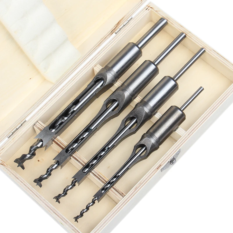 4 Pcs Kits 6.4/8/9.5/12.7mm square Screw Drill Tenon Chisel Adjustable Wood Drill