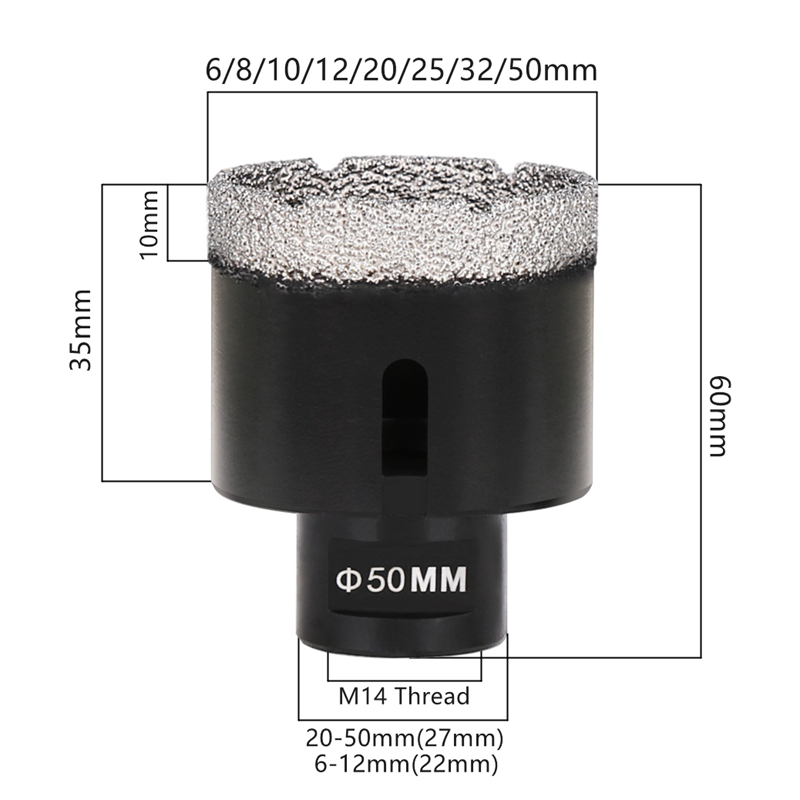 10pcs M14 Dry Vacuum Brazed Diamond Hole Saw