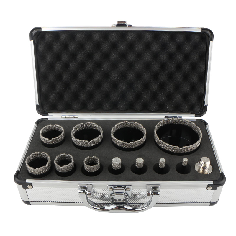 12pcs M14 Dry Vacuum Brazed Diamond Hole Saw Long Aluminum Box (Set A)